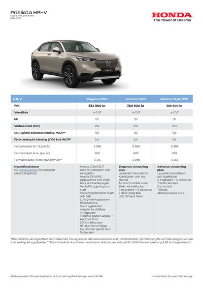Erbjudanden av Bilar och Motor i Helsingborg | Honda HR-V Hybrid Prislista de Honda | 2024-02-09 - 2025-02-09