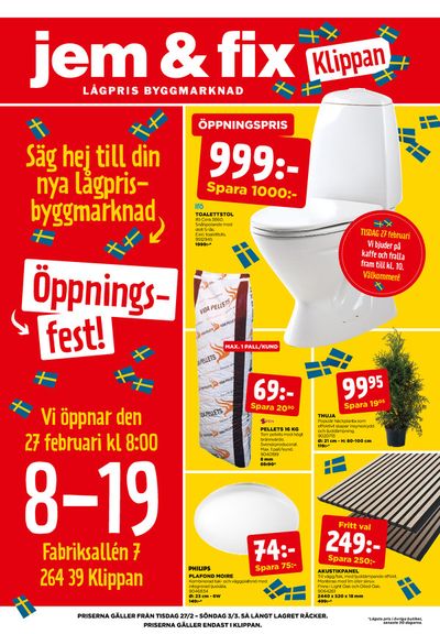 Erbjudanden av Bygg och Trädgård i Norrköping | Jem&Fix reklamblad de Jem&Fix | 2024-02-26 - 2024-03-03
