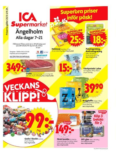 Erbjudanden av Matbutiker i Ängelholm | ICA Supermarket Erbjudanden de ICA Supermarket | 2024-03-25 - 2024-03-31