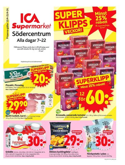 Erbjudanden av Matbutiker i Kalmar | ICA Supermarket Erbjudanden de ICA Supermarket | 2024-04-15 - 2024-04-21