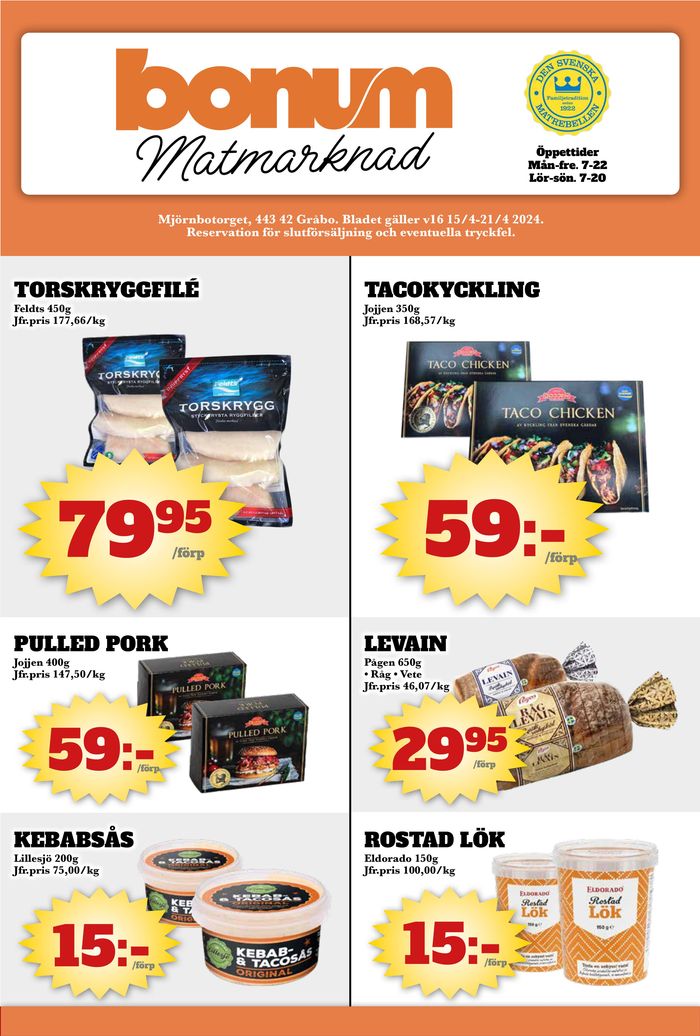 Bonum Matmarknad-katalog i Gråbo | Bonum Matmarknad reklambad | 2024-04-15 - 2024-04-21