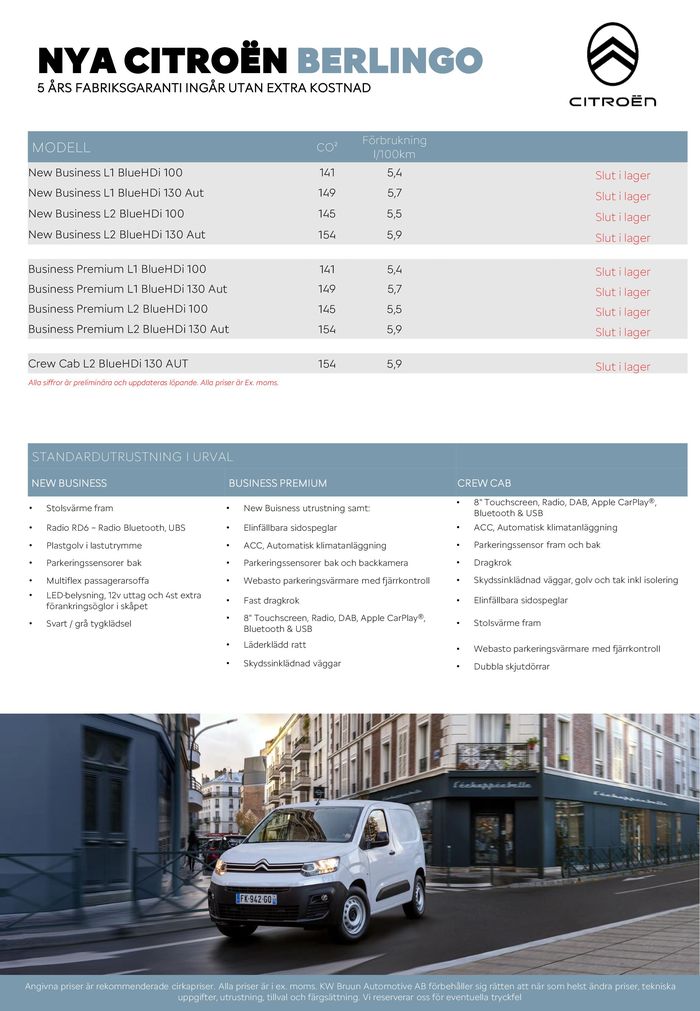 Citroën-katalog i Örebro | Citroën BERLINGO TRANSPORTBIL | 2024-04-17 - 2025-04-17