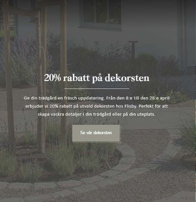 Erbjudanden av Bygg och Trädgård i Kåhög | 20% rabatt på dekorsten de Flisby | 2024-04-19 - 2024-05-10