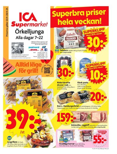 Erbjudanden av Matbutiker i Örkelljunga | ICA Supermarket Erbjudanden de ICA Supermarket | 2024-04-22 - 2024-04-28