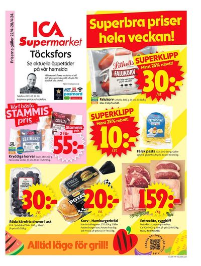 Erbjudanden av Matbutiker i Töcksfors | ICA Supermarket Erbjudanden de ICA Supermarket | 2024-04-22 - 2024-04-28
