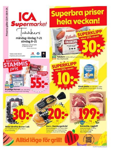 Erbjudanden av Matbutiker i Varberg | ICA Supermarket Erbjudanden de ICA Supermarket | 2024-04-22 - 2024-04-28