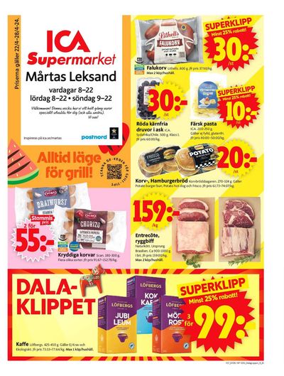 Erbjudanden av Matbutiker i Leksand | ICA Supermarket Erbjudanden de ICA Supermarket | 2024-04-22 - 2024-04-28