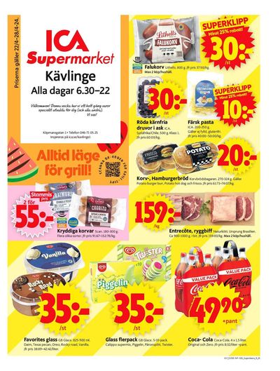 Erbjudanden av Matbutiker i Kävlinge | ICA Supermarket Erbjudanden de ICA Supermarket | 2024-04-22 - 2024-04-28
