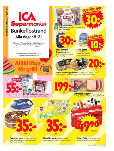 Erbjudanden av Matbutiker i Bunkeflostrand | ICA Supermarket Erbjudanden de ICA Supermarket | 2024-04-22 - 2024-04-28