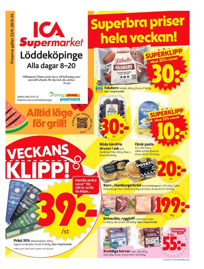 ICA Supermarket-katalog i Löddeköpinge | ICA Supermarket Erbjudanden | 2024-04-22 - 2024-04-28