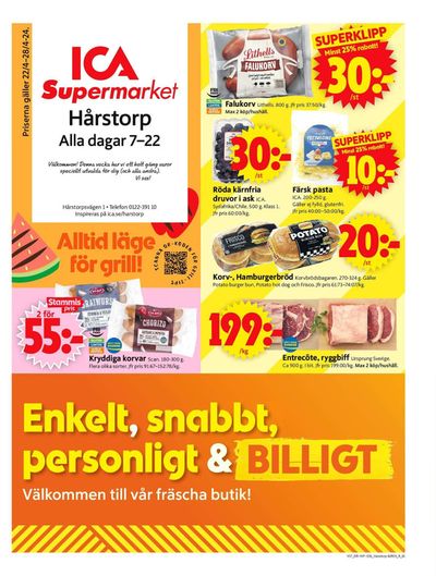 Erbjudanden av Matbutiker i Finspång | ICA Supermarket Erbjudanden de ICA Supermarket | 2024-04-22 - 2024-04-28