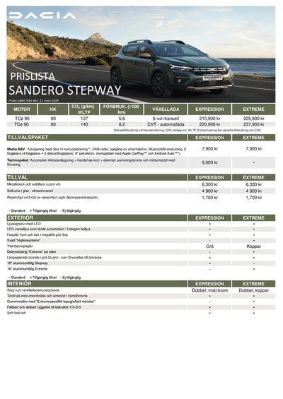 Dacia-katalog i Oskarshamn | Dacia Sandero Stepway - Prislista | 2024-04-24 - 2024-05-08