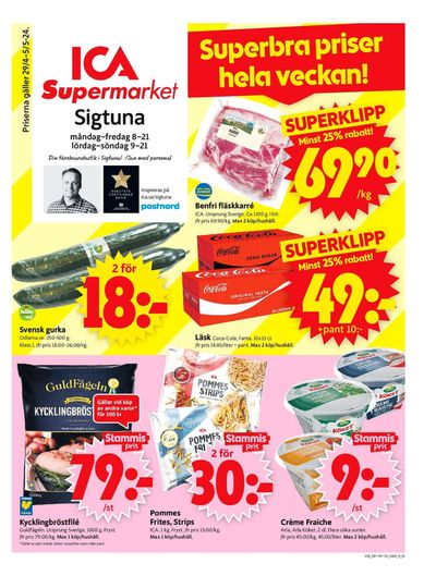 Erbjudanden av Matbutiker i Sigtuna | ICA Supermarket Erbjudanden de ICA Supermarket | 2024-04-29 - 2024-05-05