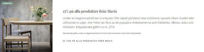 Erbjudanden av Möbler och Inredning i Uppsala | 15% på alla produkter från Mavis de Vålamagasinet | 2024-05-09 - 2024-05-27