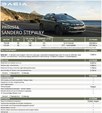 Erbjudanden av Bilar och Motor | Dacia Sandero Stepway - Prislista de Dacia | 2024-09-20 - 2025-09-20