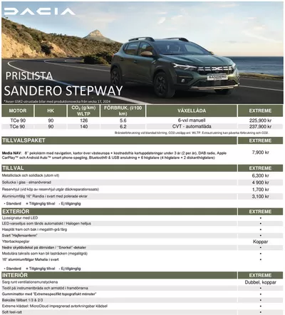 Dacia-katalog i Mellerud | Dacia Sandero Stepway - Prislista | 2024-09-20 - 2025-09-20