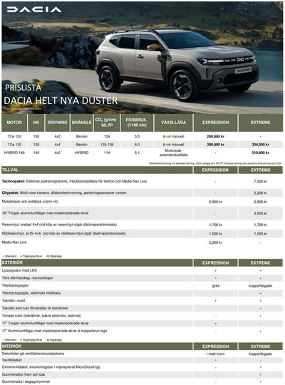 Erbjudanden av Bilar och Motor | Dacia Helt nya Duster - Prislista de Dacia | 2024-09-20 - 2025-09-20