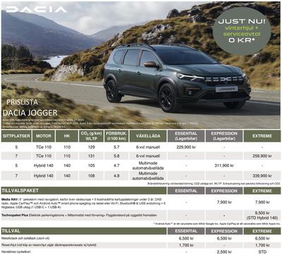 Erbjudanden av Bilar och Motor | Dacia Jogger - Prislista de Dacia | 2024-09-20 - 2025-09-20