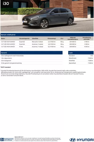 Erbjudanden av Bilar och Motor i Östersund | Hyundai Prislista i30 de Hyundai | 2024-11-07 - 2025-11-07