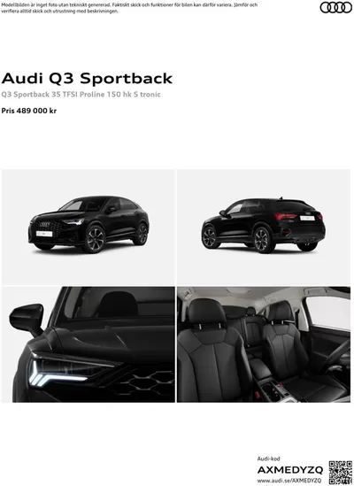 Erbjudanden av Bilar och Motor i Stockholm | Audi Q3 Sportback de Audi | 2024-11-17 - 2025-11-17