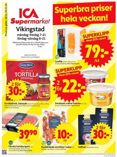 ICA Supermarket-katalog i Vikingstad | Attraktiva specialerbjudanden för alla | 2024-11-18 - 2024-11-24