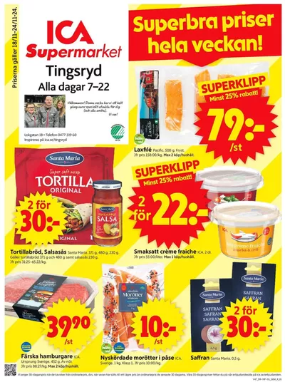 ICA Supermarket-katalog i Tingsryd | Top-erbjudanden för sparrävar | 2024-11-18 - 2024-11-24