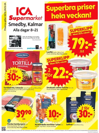 ICA Supermarket-katalog i Smedby (Kalmar) | Attraktiva specialerbjudanden för alla | 2024-11-18 - 2024-11-24