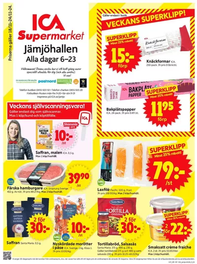 ICA Supermarket-katalog i Karlskrona | Top-erbjudanden för sparrävar | 2024-11-18 - 2024-11-24