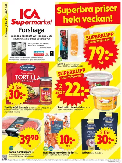 ICA Supermarket-katalog i Forshaga | Top-erbjudanden för sparrävar | 2024-11-18 - 2024-11-24