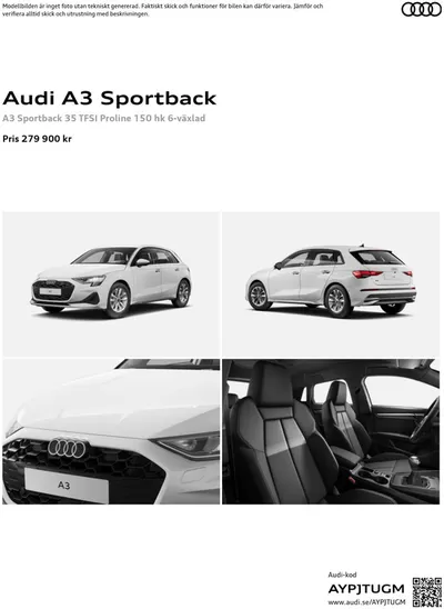 Erbjudanden av Bilar och Motor i Stockholm | Audi A3 Sportback de Audi | 2024-11-21 - 2025-11-21