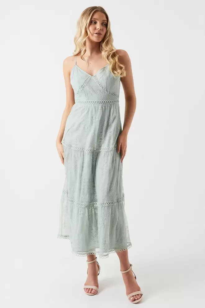 Delicate Lace Trim Insert Strappy Maxi Bridesmaids Dress för 20 kr på Oasis