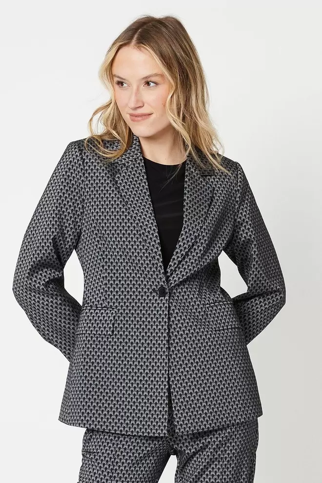 Geo Jacquard Longline Blazer för 35 kr på Oasis