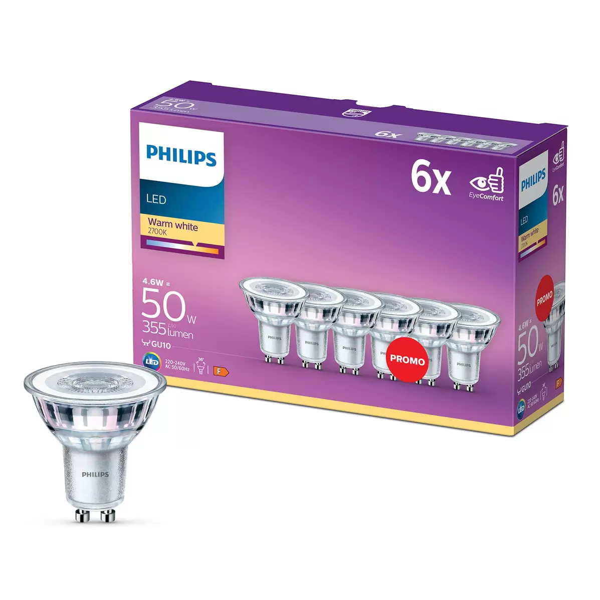 Philips LED-lampa GU10 355 lm 6-pack för 149,9 kr på Kjell & Company