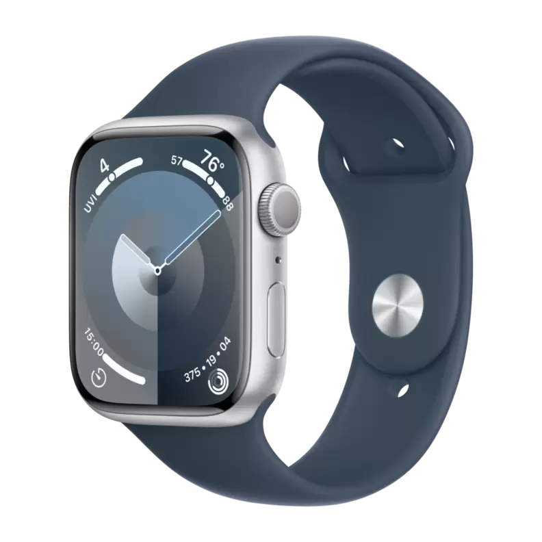 Apple Watch Series 9 GPS 45 mm silver aluminiumboett med Stormblå sportband - M/L för 4990 kr på Power
