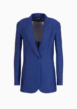 Single-breasted jacket in a raffia-effect jacquard cotton-blend jersey för 14500 kr på Armani