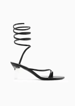Satin and rhinestone heeled sandals för 20000 kr på Armani