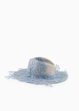 Wide-brimmed hat in paper yarn with embroidery för 5800 kr på Armani