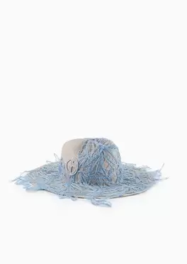 Wide-brimmed hat in paper yarn with embroidery för 5800 kr på Armani
