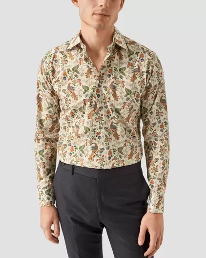 Fine Twill-skjorta med påfågelmönster för 3000 kr på Eton