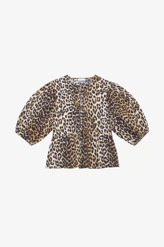 Printed Cotton Poplin Peplum Blouse Leopard för 1995 kr på Grandpa