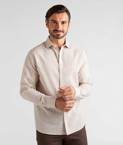 Amalfi Stripe Beige Linneskjorta för 1399 kr på The Shirt Factory