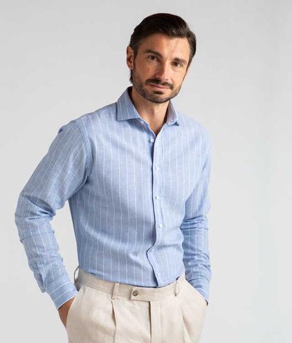 Amalfi Stripe Ljusblå Linneskjorta för 1399 kr på The Shirt Factory