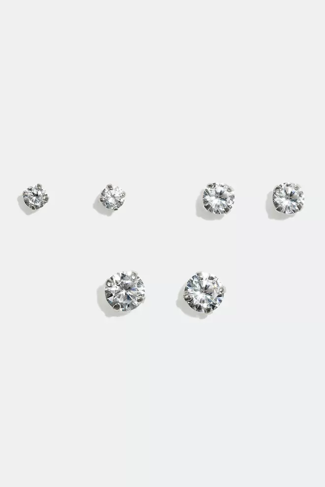 Studs med runda glasstenar, äkta silver, 3-pack, 4 mm för 199 kr på Glitter