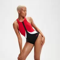 Women's Colourblock Highneck Crossback Swimsuit Black/Red för 284 kr på Speedo