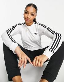 Adidas Originals – Vit t-shirt med långa ärmar och tre ränder för 196,39 kr på ASOS