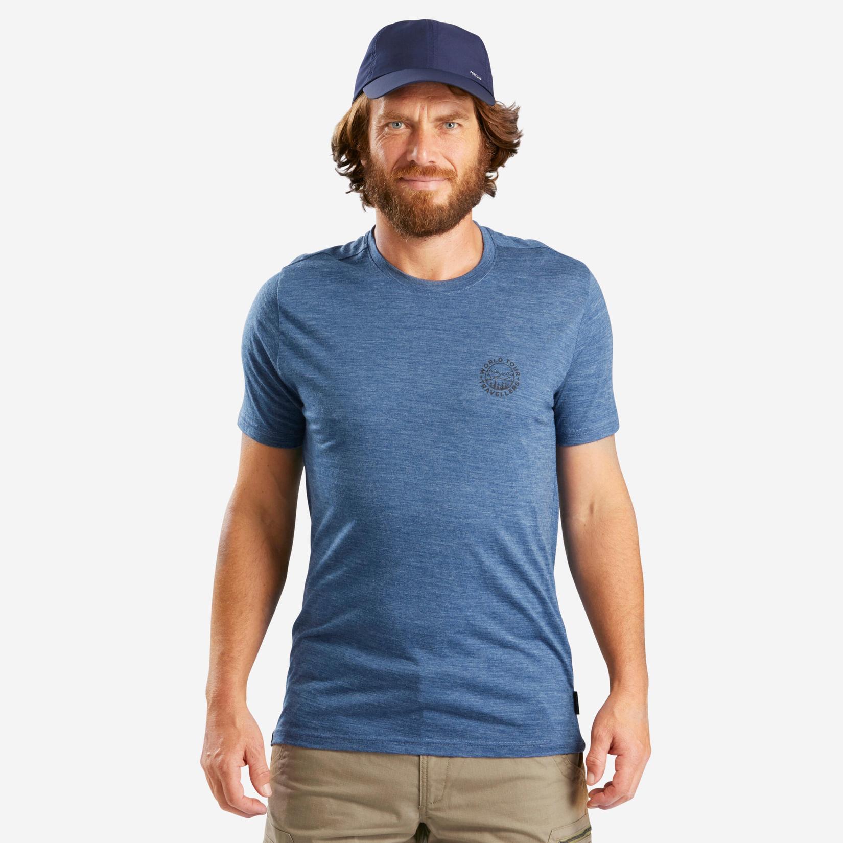 T-shirt i merinoull för vandring och resor - TRAVEL 500 - herr blå för 349 kr på Decathlon