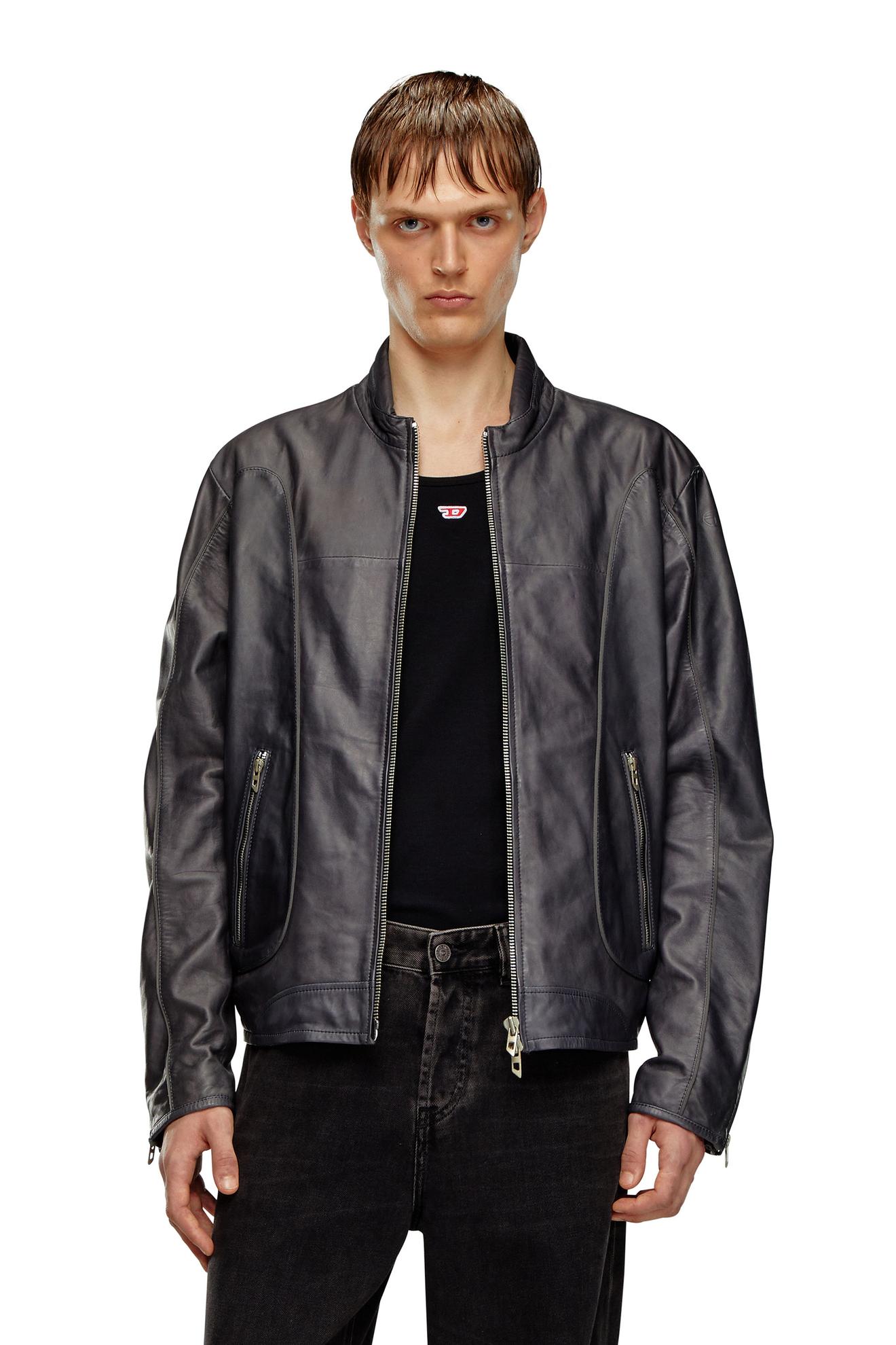 Leather biker jacket with piping för 4500 kr på Diesel