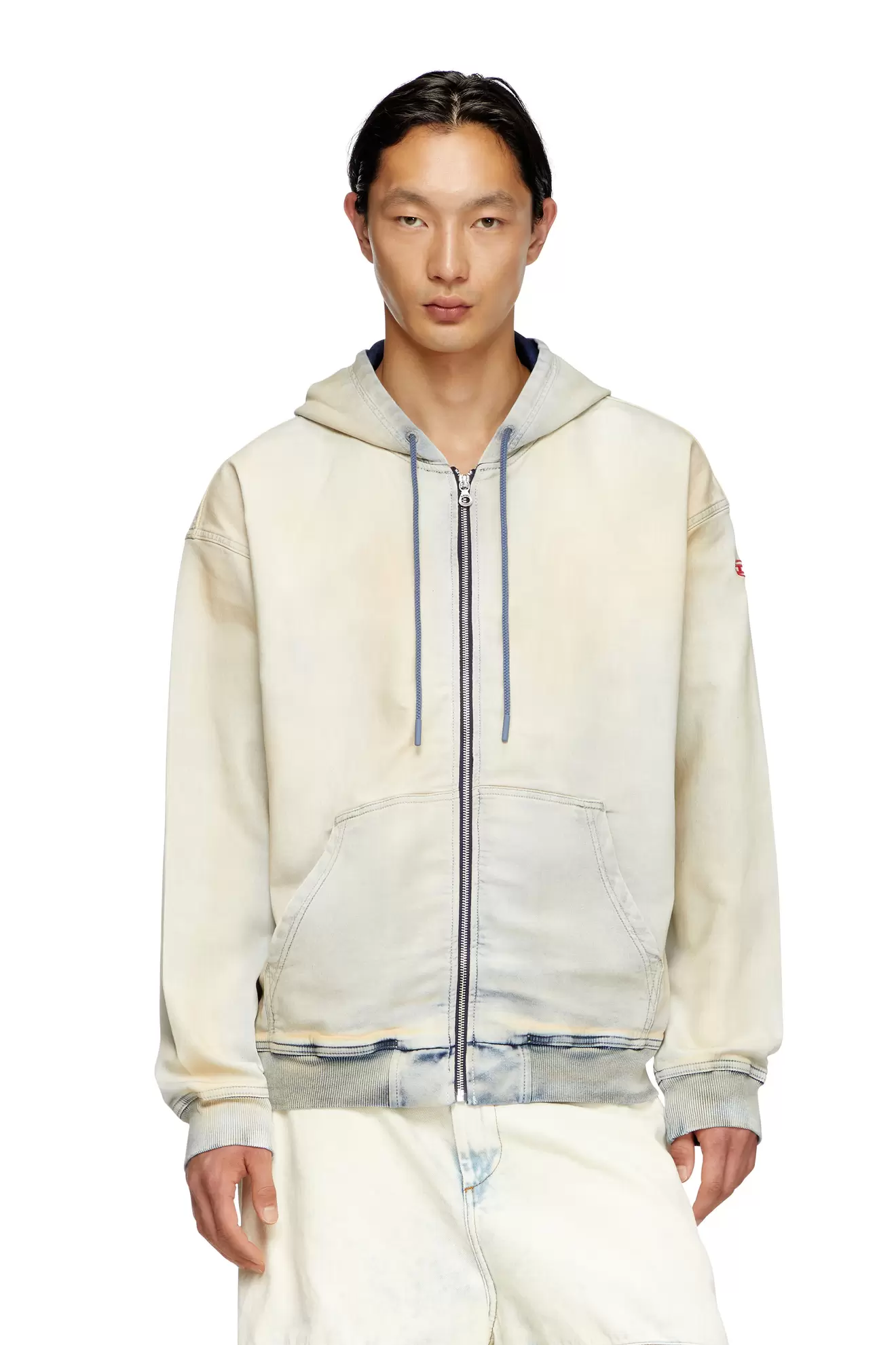 Zip-up hoodie in coated dusty Track Denim för 4200 kr på Diesel